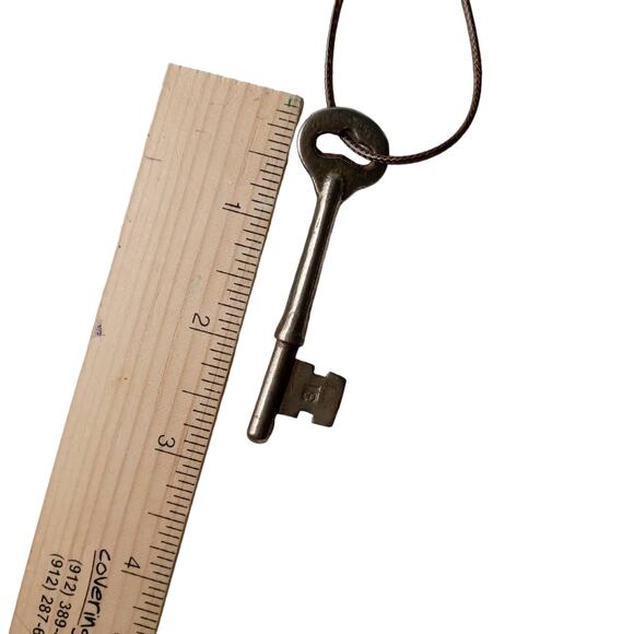 Skeleton Key Necklace Men Women Religious Jewelry Brown Faux Leather Cord #1 - Picture 4 of 14